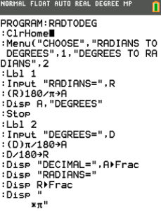 Radians/Degrees converter program