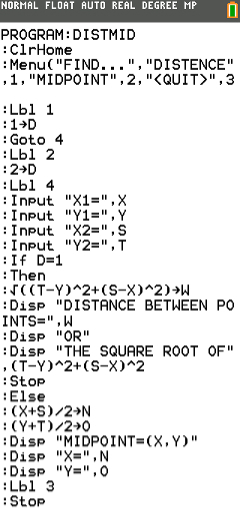 Distance Formula And Midpoint Solver Ti 84 Program Math Class Calculator