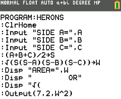 Heron's Formula TI-84 Plus Program
